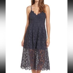 green astr lace midi dress